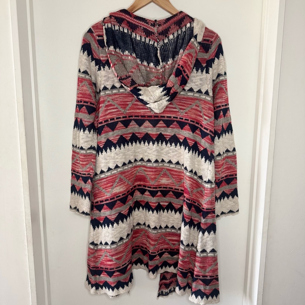 Great Northwest Indigo Women’s Southwestern Geometric Long Hooded Sweater Medium - Picture 7 of 7